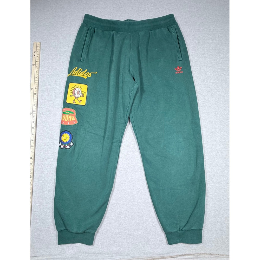 Adidas Mens XL Green Graphic Patch Fleece Lounge Sweatpants Jogger Donut